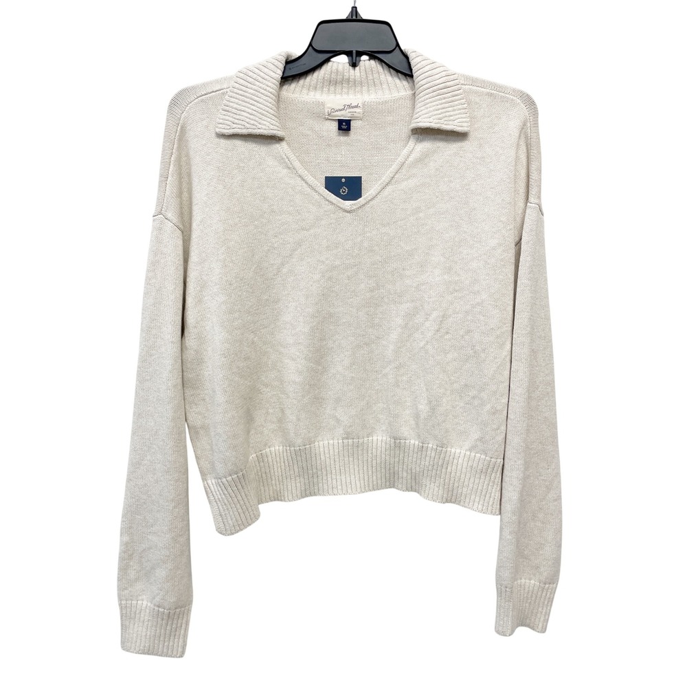 Universal Thread Women's Cream Polo Collar V Neck Knit Sweater Size XL